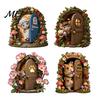 Wooden Crafts Decoration Fairy Garden Decoration, Tree Hollow Cottage Door with High-Definition Elf Light UV Printing, Waterproof Acrylic Outdoor