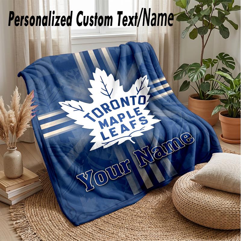 Toronto Maple Leafs Custom Flannel Throw Blanket Print Your Name Text Soft Warm Blanket Holiday Present