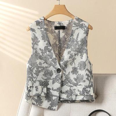 Gilet corto vintage in rete stampata per donna, cappotto traspirante e confortevole