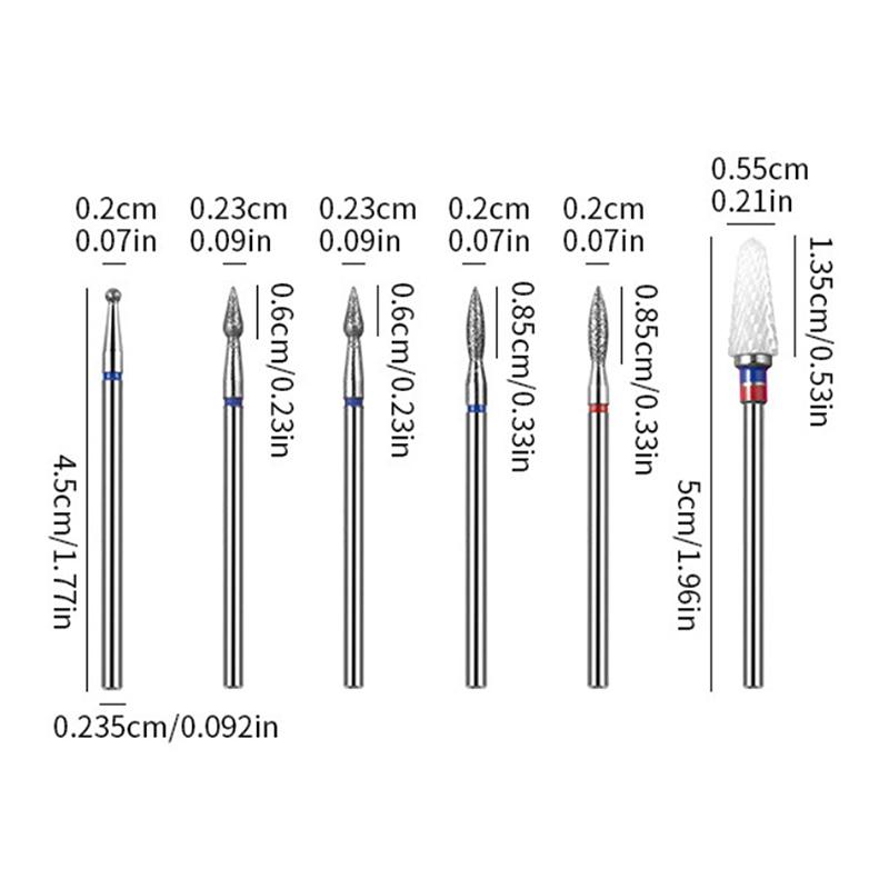 6Pcs/Box Quartz Diamond Sand Nail Files Drill Cuticle Polishing Bit Nail Grinding Head Electric Manicure Set Nail Art Tools