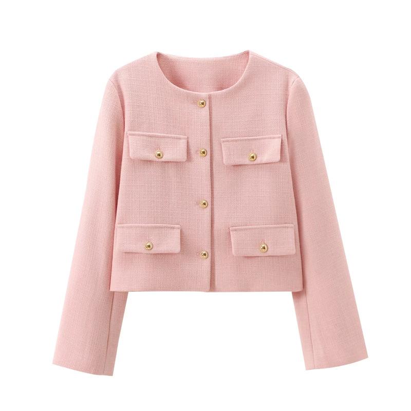 Chaqueta de tweed corta para mujer, abrigo elegante de manga larga con botones, abrigos cortos para mujer, otoño y primavera