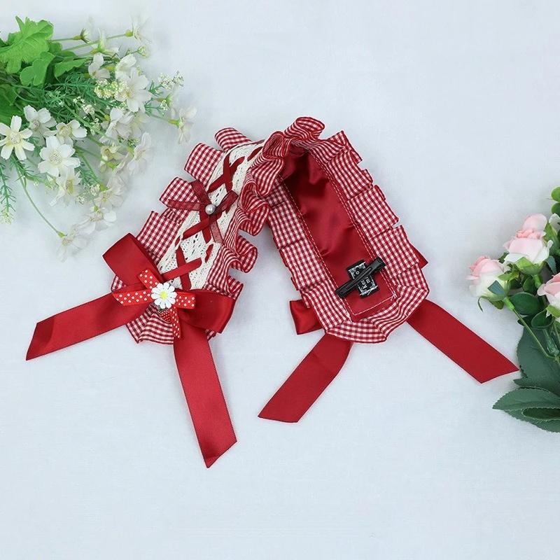 

Ручная работа Лолита Бант для волос Ободок Сладкое кружево Лента Аксессуар Красно-коричневый Каваий Мода Шиньон Готов к отправке