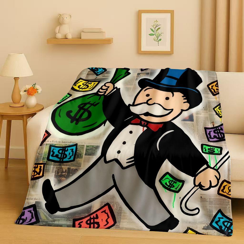 3D Rich Game Monopoly Money Dollar Cartoon Flannel Blanket,Ultra Soft Warm Plush Throw for Home Bedroom Bed Sofa Cover Kids Gift