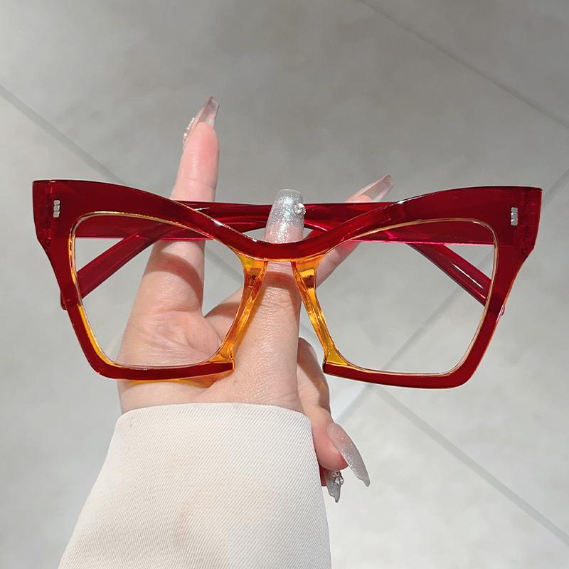 KAMMPT Oversized Cat Eye Glasses Women New Fashion Blue Light Blocking Optical Frames Vintage Stylish Patchwork Decor Eyeglasses
