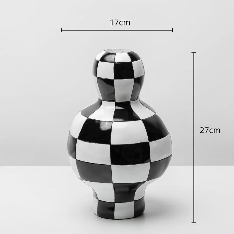 

Креативная ваза из смолы в клетку, черно-белая ваза для цветов, геометрические поделки, цветочные композиции, аксессуары для украшения дома
