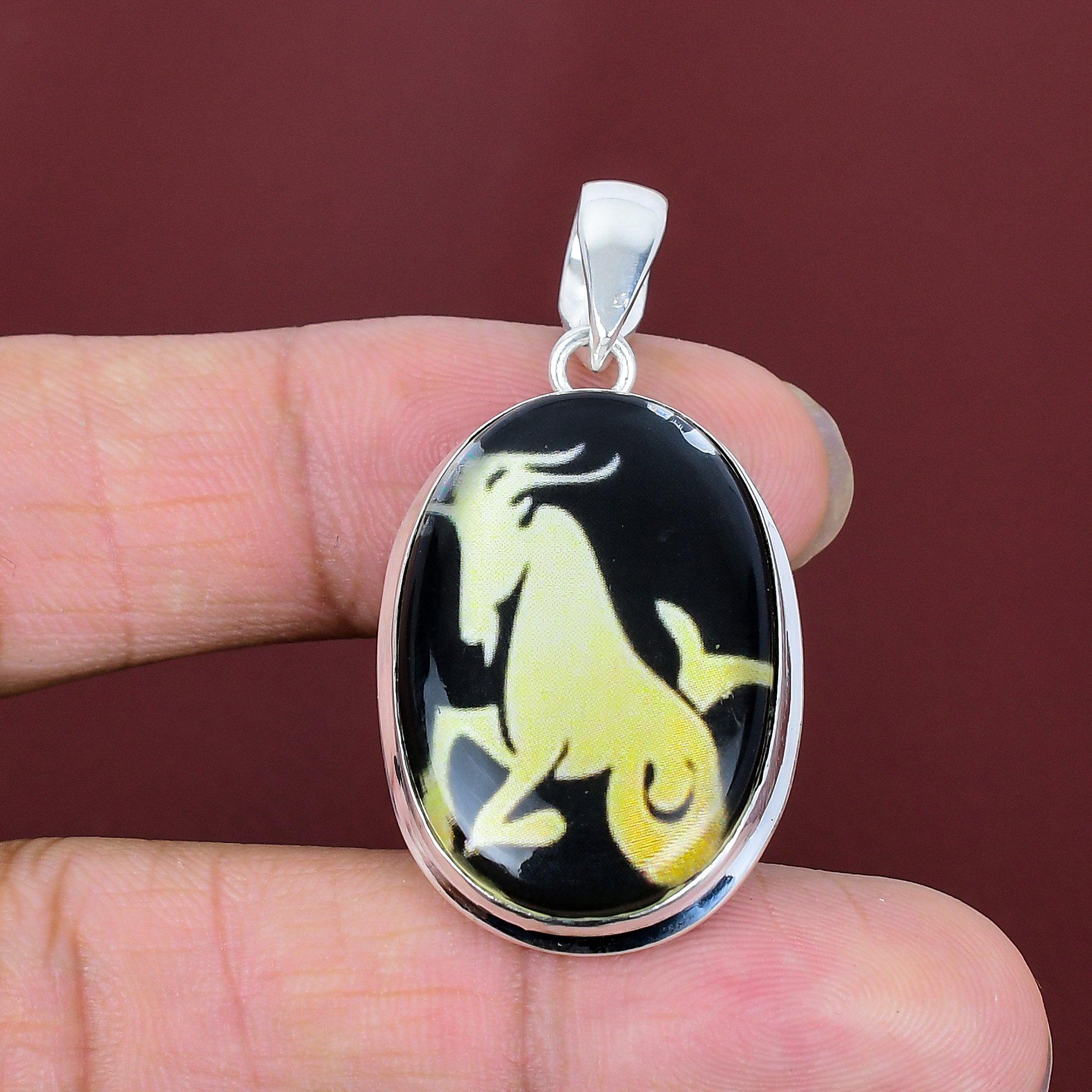 Capricorn zodiac sign in black onyx pendant 925 sterling silver gemstone pendant horoscope astrology pendant handmade jewelry zodiac pendant