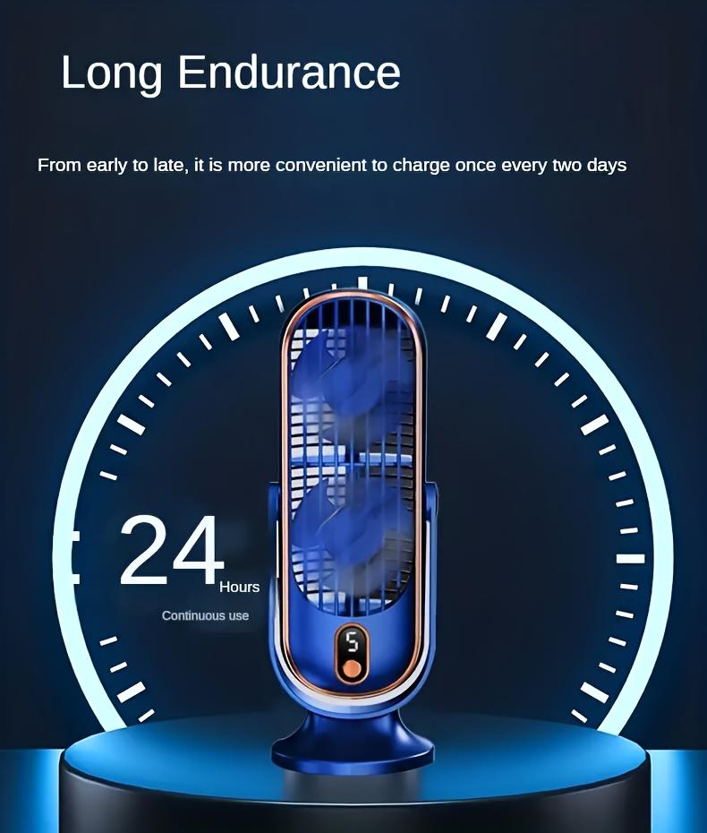 1pc, Rechargeable Portable Fan, Large Battery Dual Motor Home Compact Air Cooler, 5 Speed Air Cooling Fan 720° Surround Blower