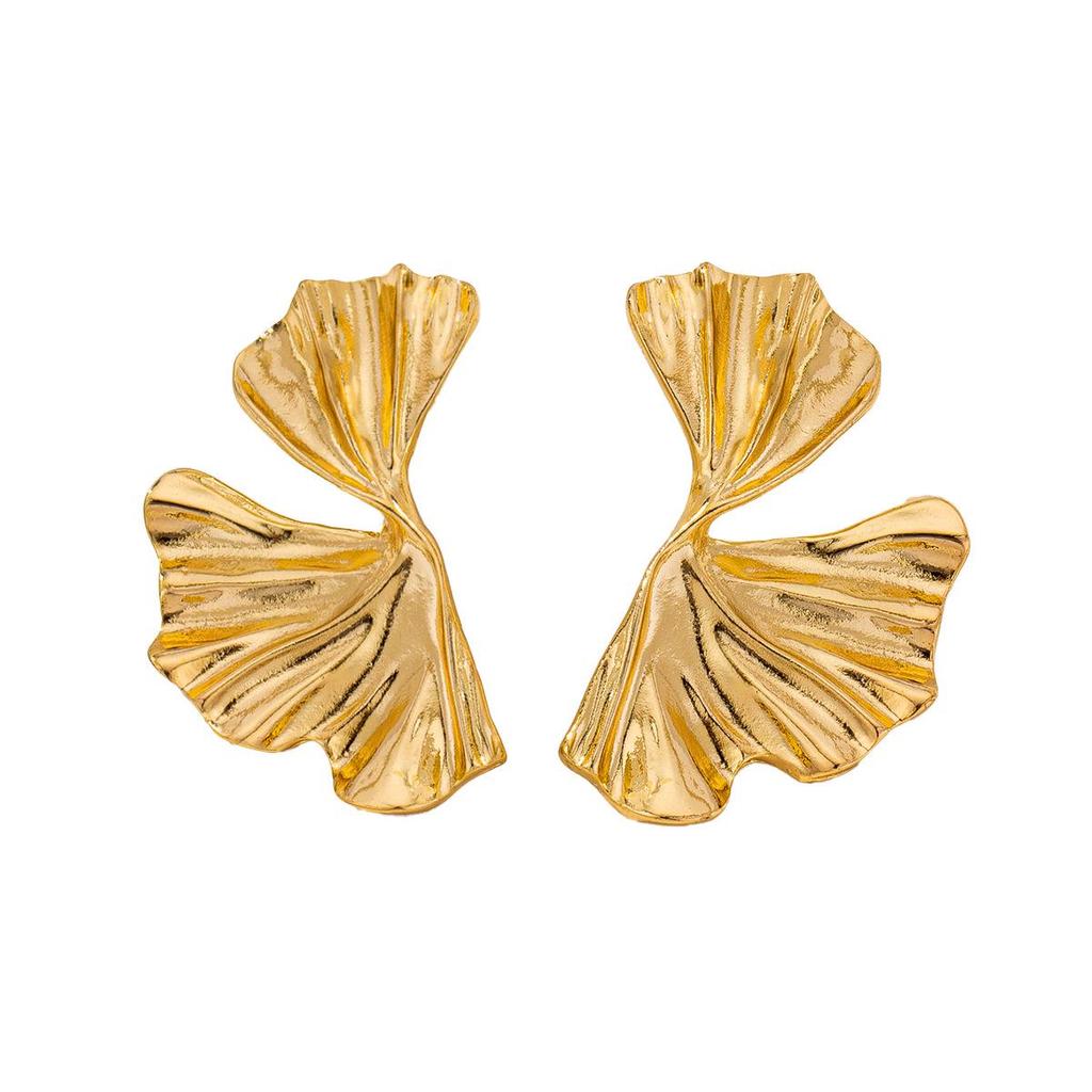 European & American Style Ginkgo Leaf Stud Earrings: Elegant & Fashionable Design for Women