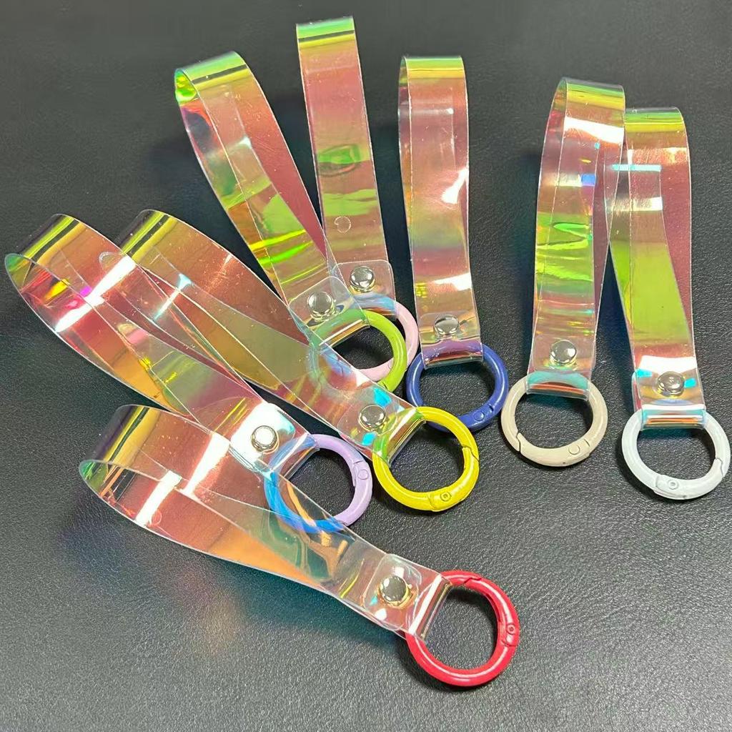 Custom Laser Iridescent PVC Triangle Buckle Phone Lanyard Keychain Pendant
