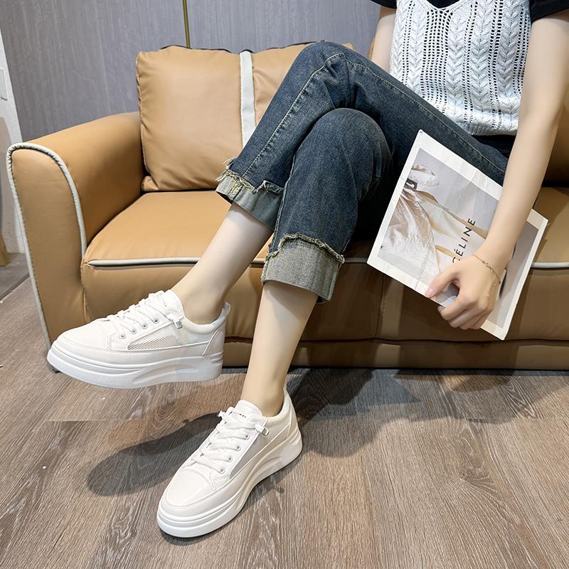Bequeme Damenschuhe Damen Leder Freizeitschuhe Plateau Flache Unterseite Weichbesohlte Schuhe für Damen Weiße Turnschuhe D335