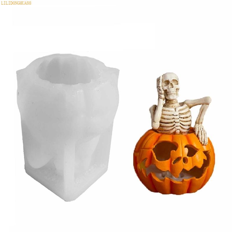 K1AE Halloween Silicone Molds Plasters Molds Epoxy Resin Molds 3D Skeleton Molds Pumpkins Casting Molds