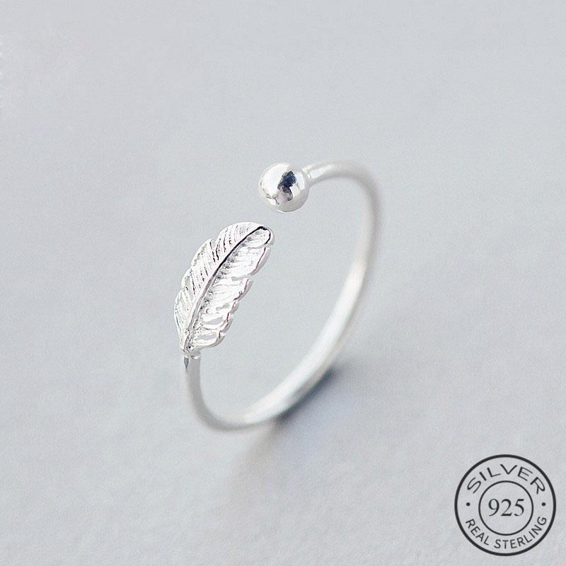 

Authentic 925 Sterling Silver Cute Feather Personality Adjustable Ring Fine Jewelry For Women Party Elegant Accessories resizable