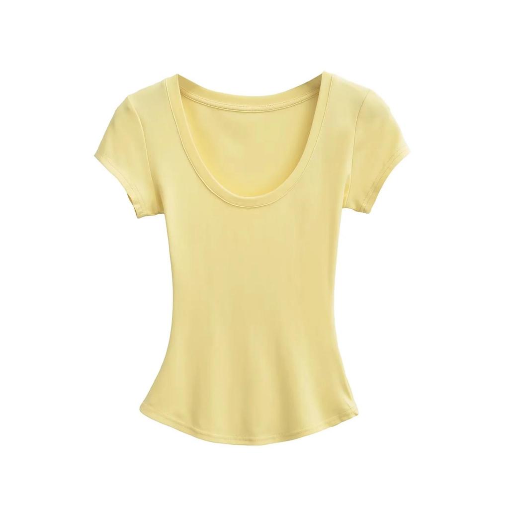 Summer Women's European & American Style Sexy U-Neck Slim Fit Short Sleeve T-Shirt