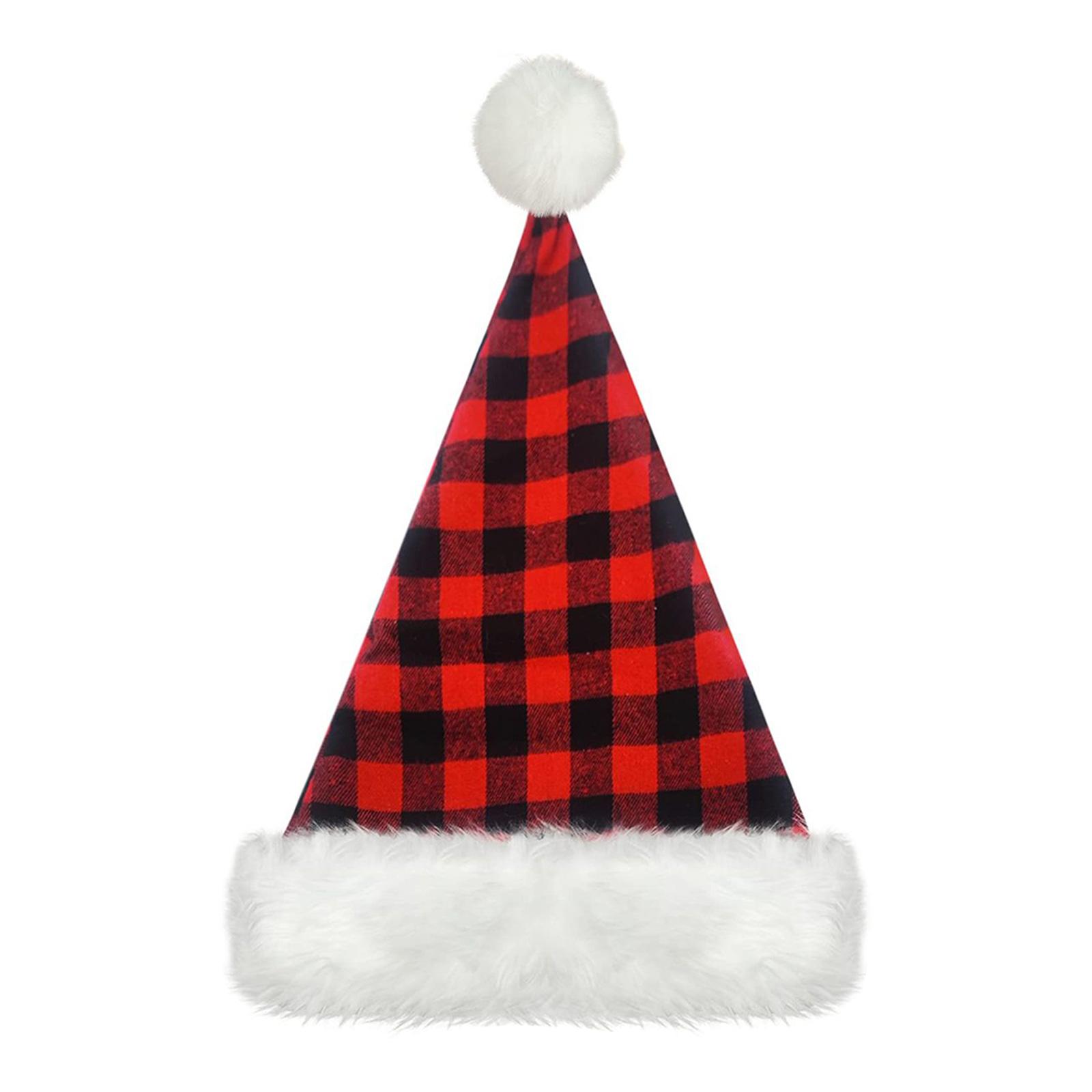

Furry Plush Trim Christmas Santa Hat for Child Adult Family Gathering 2Layer Plaids Santa Hat Festival Props Headpiece 1 красный
