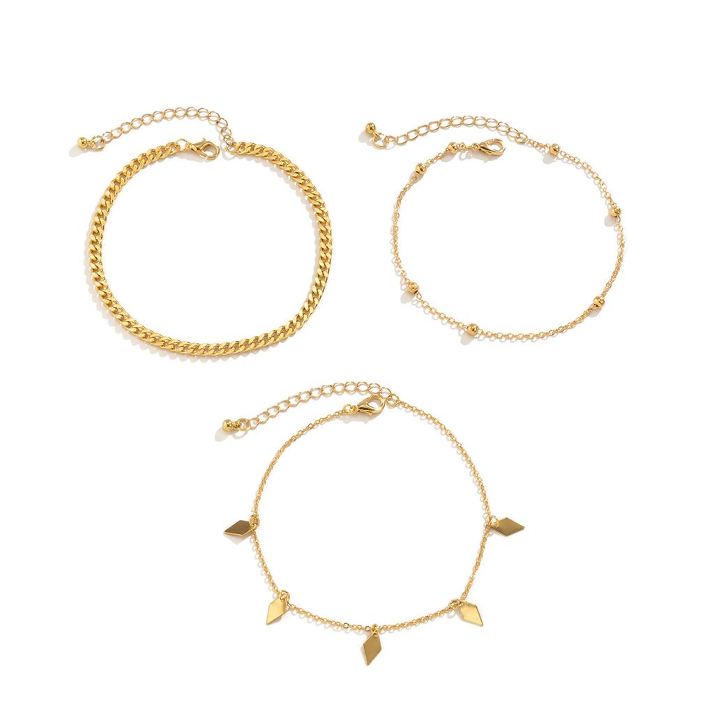 Accessories, Mixed and Matched Beach Chain Foot Accessories, Simple Geometric Rhombus Sequins Electroplating Set Anklet Women