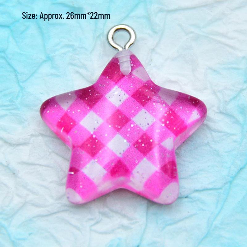 Multicolor Transparent Striped Glitter Heart & Star Pendant Charm