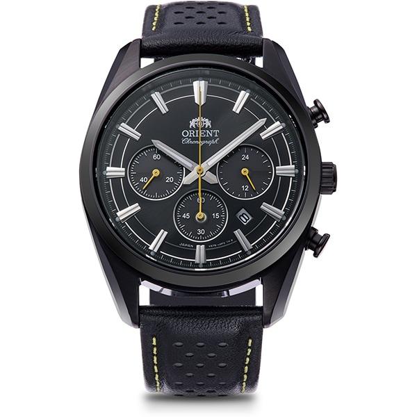 

ОРИЕНТ RN-TX0307B (Современный хронограф на солнечных батареях для мужчин из кожи Limited) Круглые часы черного цвета