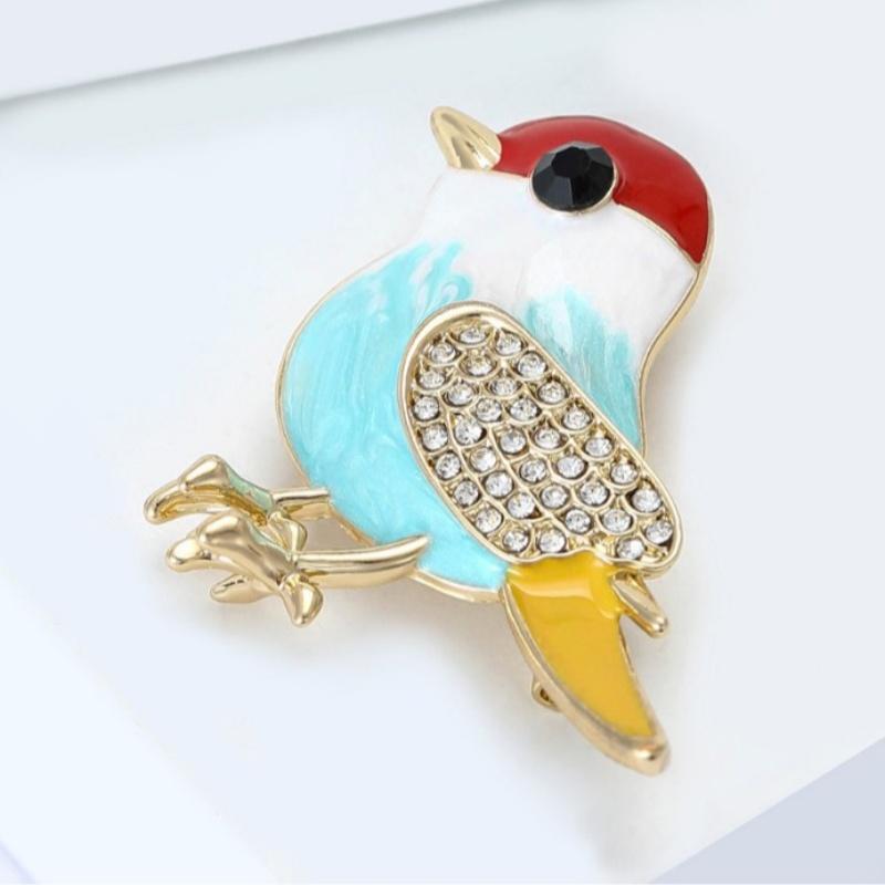 Stylish Enamel Bird Brooch 1pc Rhinestone Animal Sparrow Pin for Women Unisex Lapel Pin for Formal Events