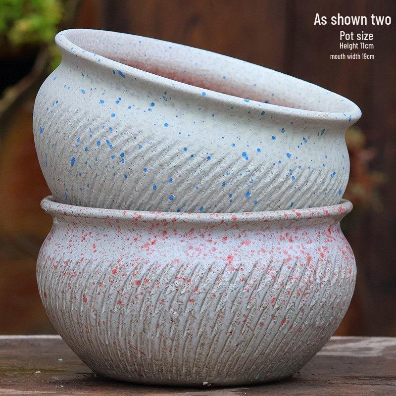 Handmade Vintage Coarse Pottery Large Succulent Planter, Breathable Purple Clay Flower Jar