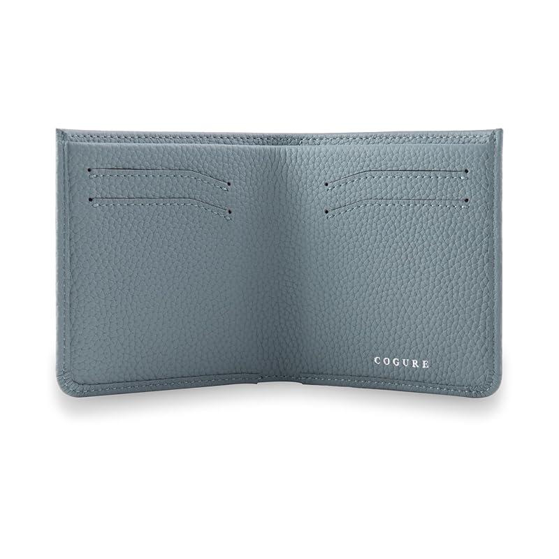 

[COGURE] Kogre wallet bi-fold mini wallet genuine leather shrink calf leather wallet coin purse card holder unisex with gift box COPM03-BlueLin blue