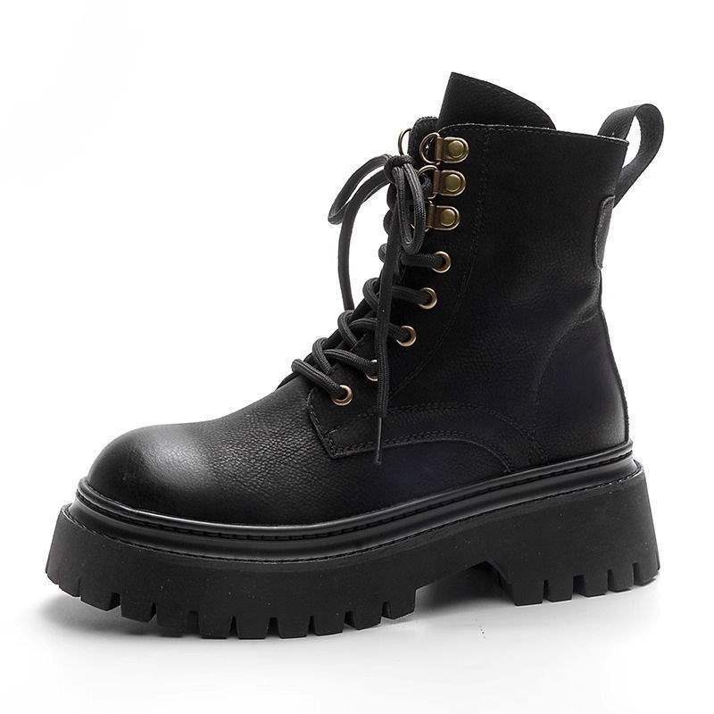 

Martin boots women s 2025 spring and autumn new British style thin short boots thick-soled inner height-increasing retro locomotive boots 40 чёрный