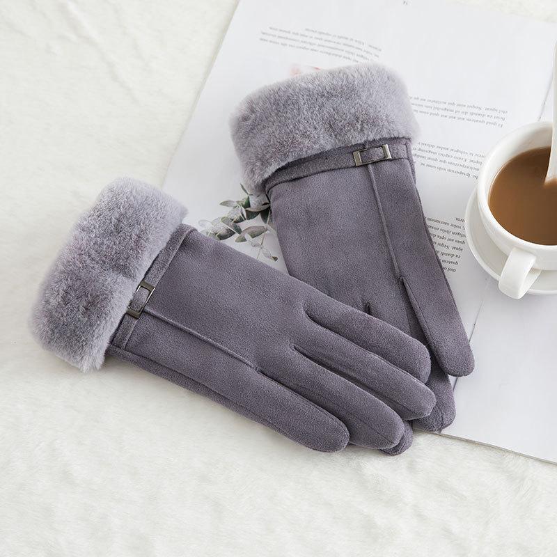 Warm Gloves for Women Winter Suede Outdoor Cycling Touch Screen Plus Velvet Thickening