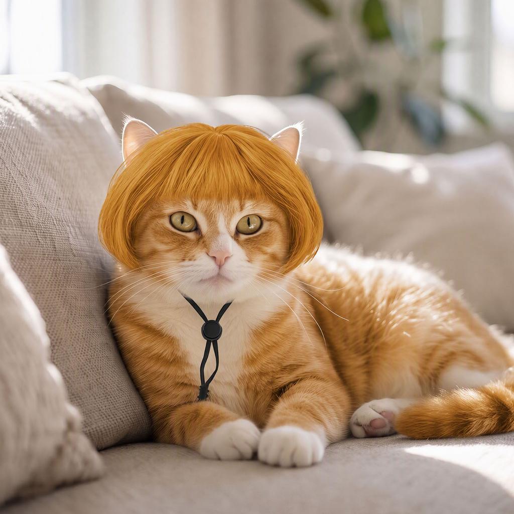 Dog Cat Costume Wig Elastic Headband Adjustable Wavy Curly Synthetic Fiber Halloween Cosplay Pet Wig