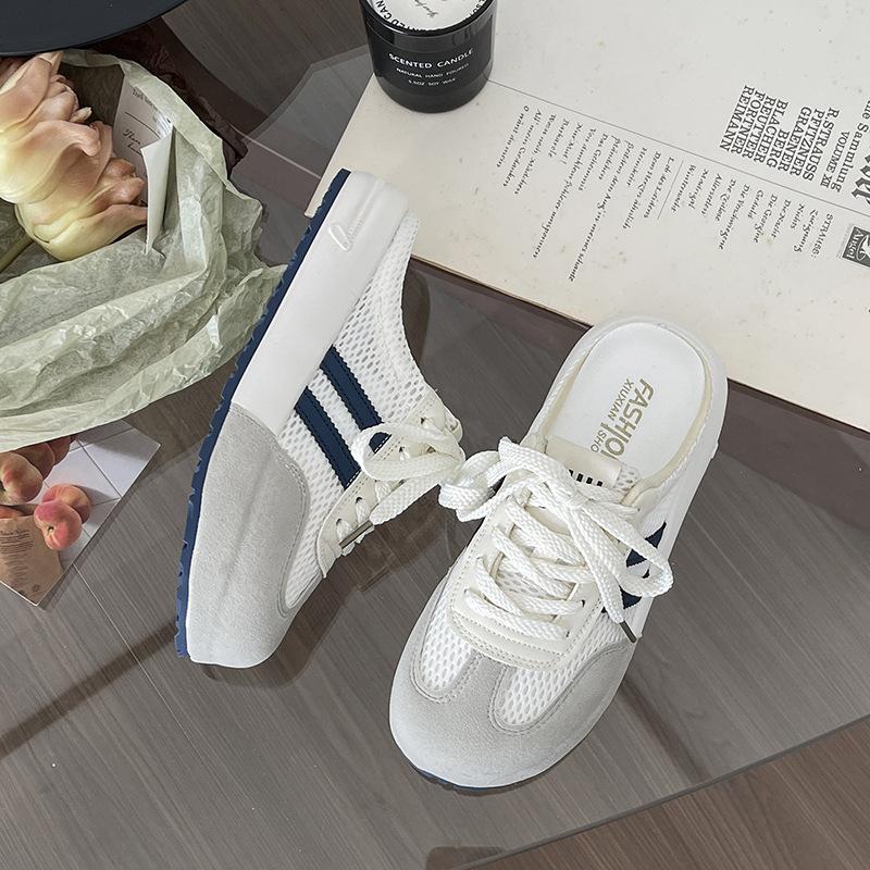Summer Mesh Breathable German Training Shoes Women's 2025 New Thick-soled Retro Baotou Half Slippers Lazy Casual Sports Shoes