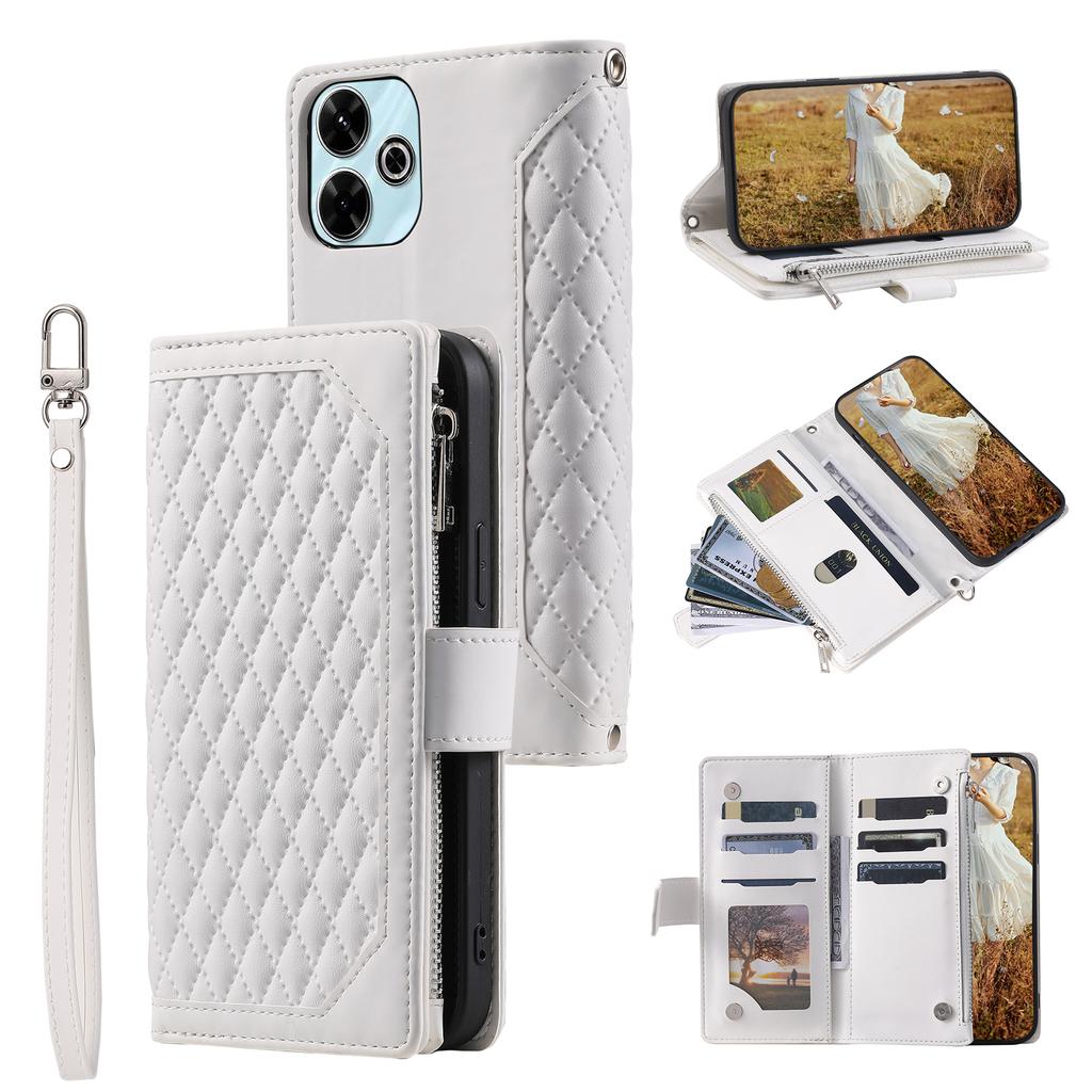 Style 005 For Xiaomi Redmi 13 5G/4G Wallet Case Rhombus Stitching Line PU Leather Phone Cover
