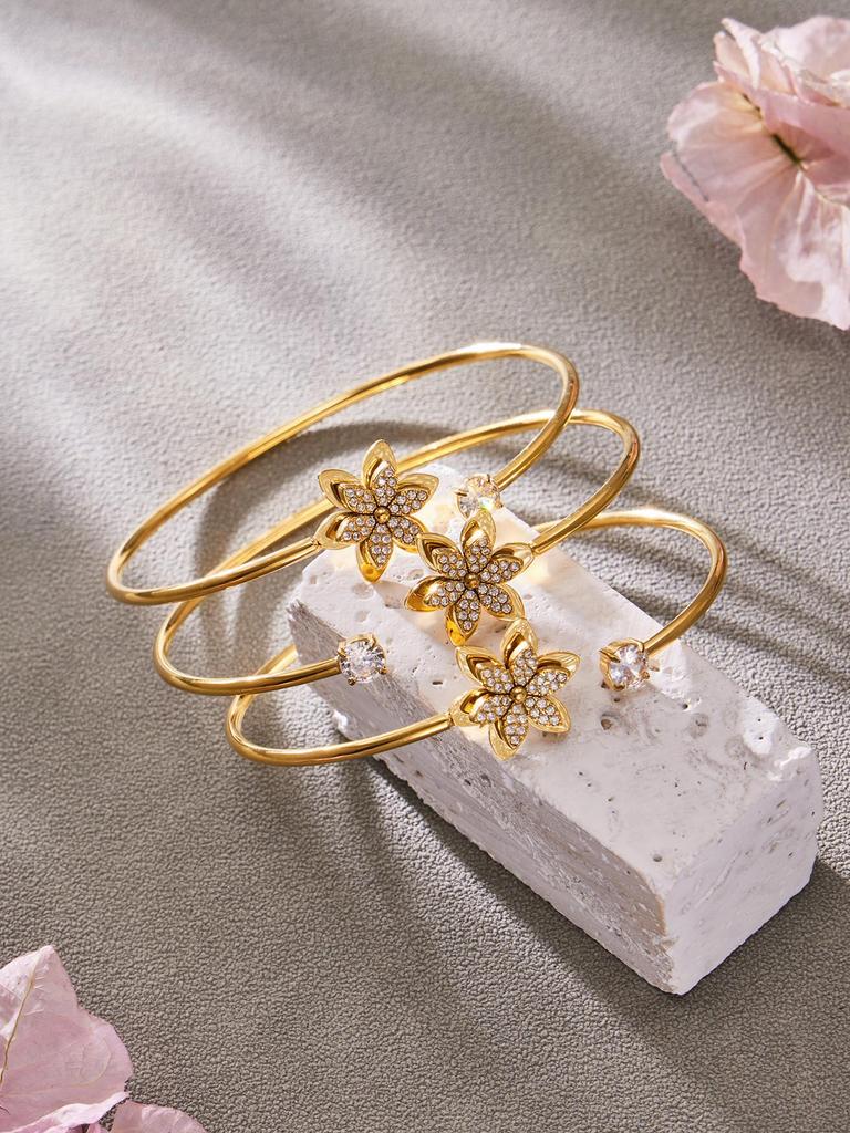 European American Fashion Zirconia Flower Heart Pendant Necklace, Bracelet, Earrings, Ring, and Bangle Set
