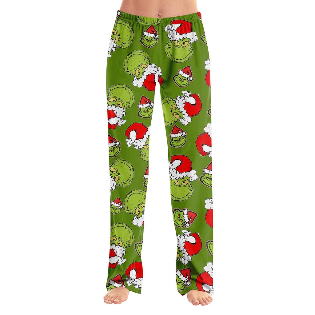 Adult Fashion Loose Christmas Printed Casual Pants Home Pajama Pants (No Drawstring)