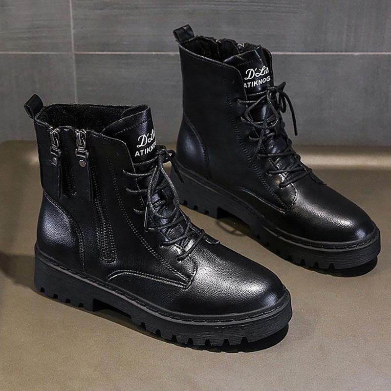 Dámské kozačky Jaro a podzim Britský styl Silná podrážka Prodyšné Protiskluzové Jednoduché kozačky Divoké boty Kotníkové kozačky