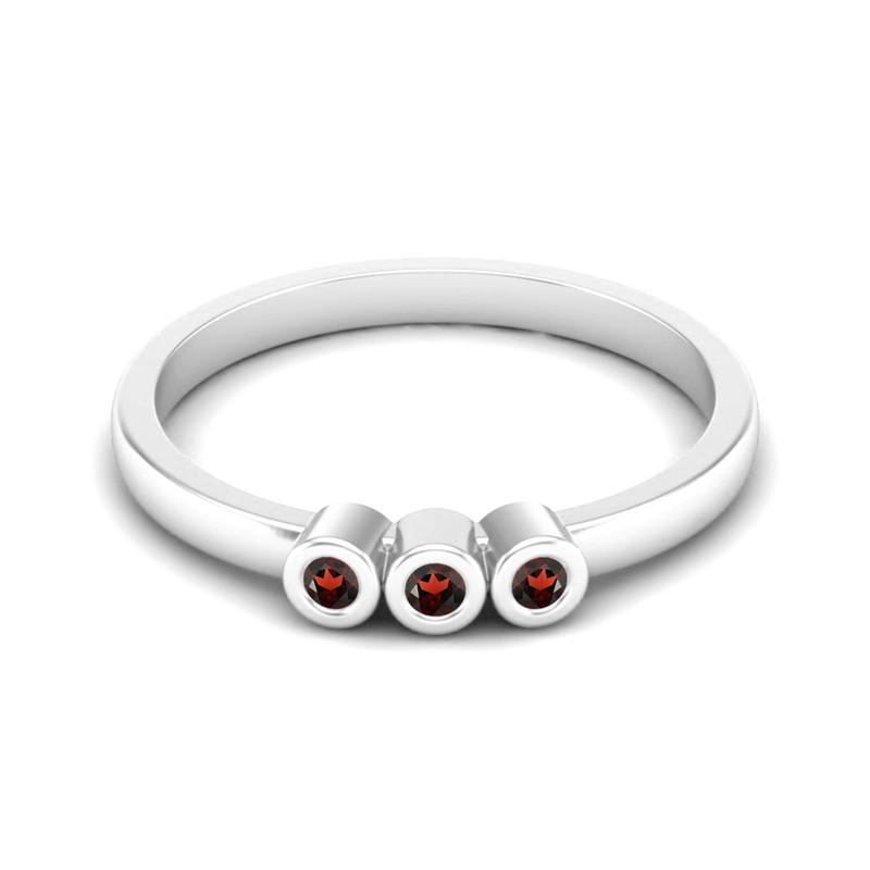 Tiny Round Shape Garnet Gemstone 925 Sterling Silver Three Stone Minimalist Women Engagement Ring