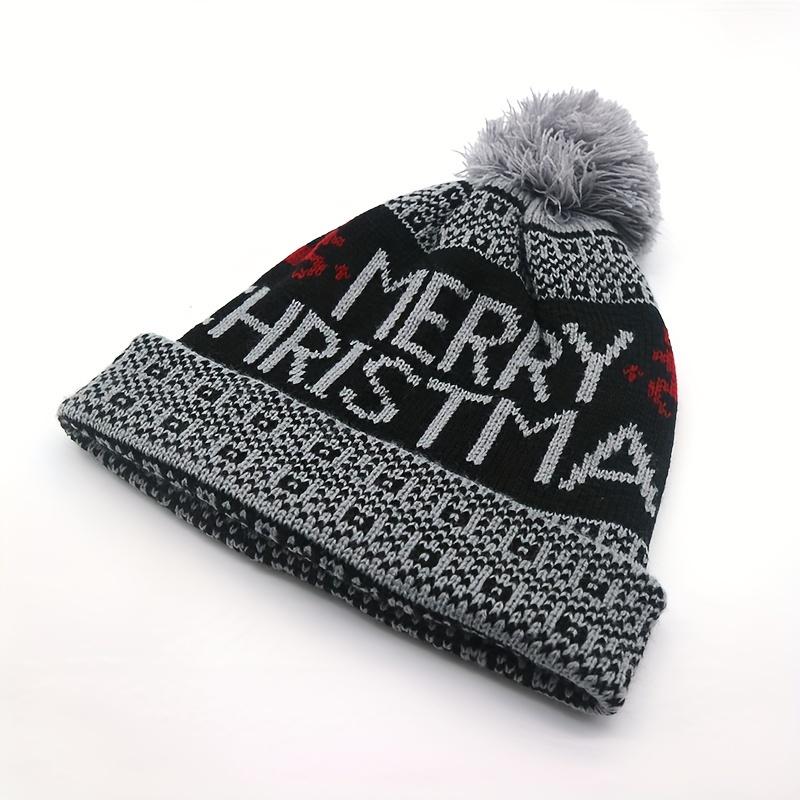 Fleece-Lined Knitted Christmas Hat with Pom-Pom - High Elastic Thick Warm Winter Beanie for Adults,Christmas Hat, Elastic Warmth