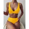 Big Pit Strip High Waist Pure Color Bikini Double Shoulder Belt Split Swimsuit Women's Swimsuit