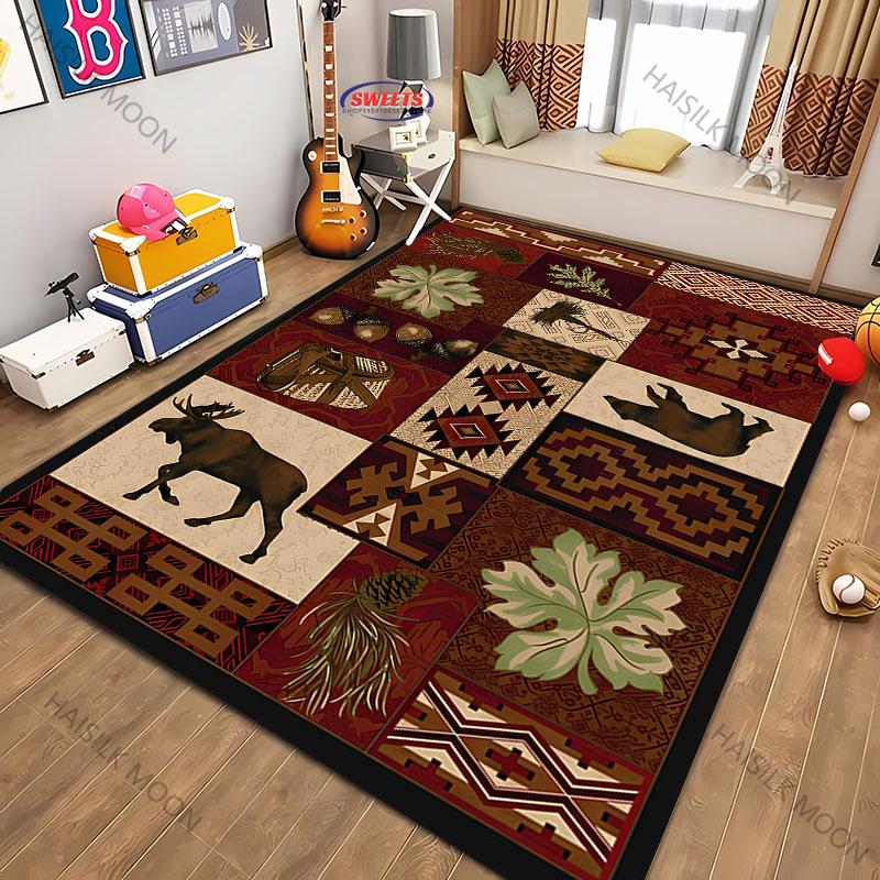 Amerikanischer Country-Retro-Stil Teppich mit Tierdruck für moderne Heimdekoration, schmutzabweisend, Kinderspiel Anti-Rutsch-Dekormatte Geschenk