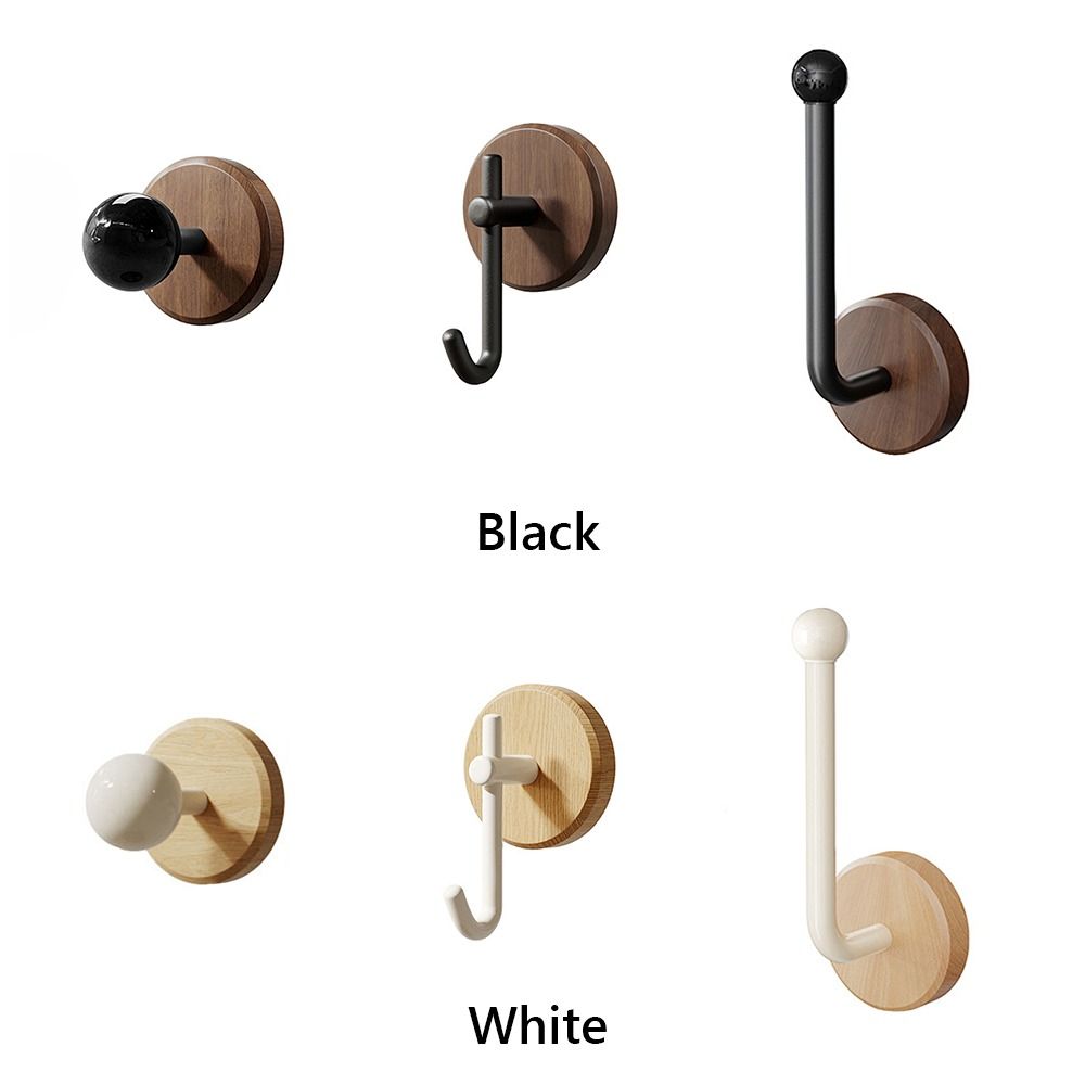 Northern Europe Wood Wall Mount Hook Black White Self-adhesive Wall-mounted Storage Hook No Drill Waterproof Towel Rack Ornament