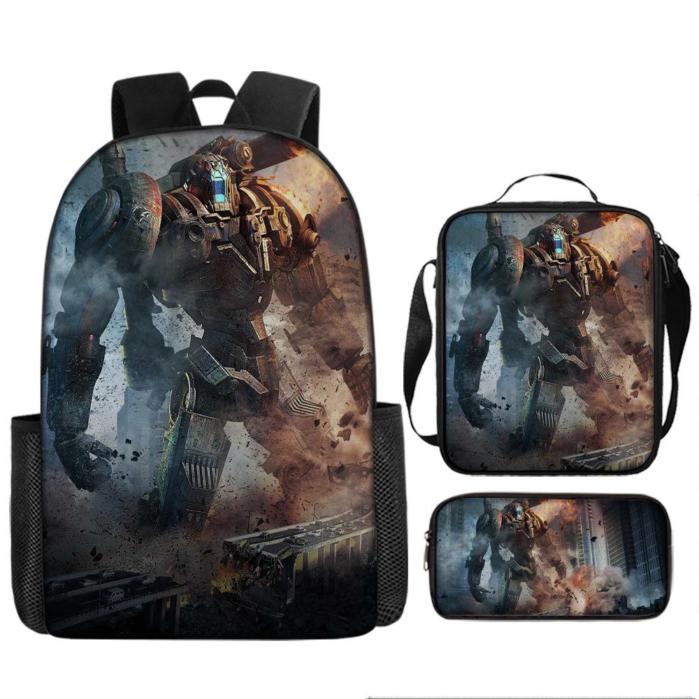 Pacific Rim schoolbag, primary and secondary school students, boys, mecha war, monster backpack, kindergarten burden reduction three-piece set
