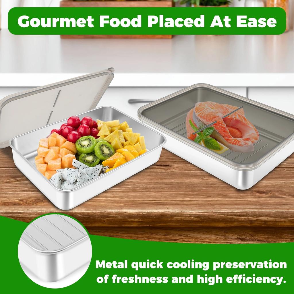 2Pcs Stainless Steel Food Containers Airtight Deli Meat & Cheese Keepers with Smudge-Resistant Lid | Fridge/Freezer Safe Storage