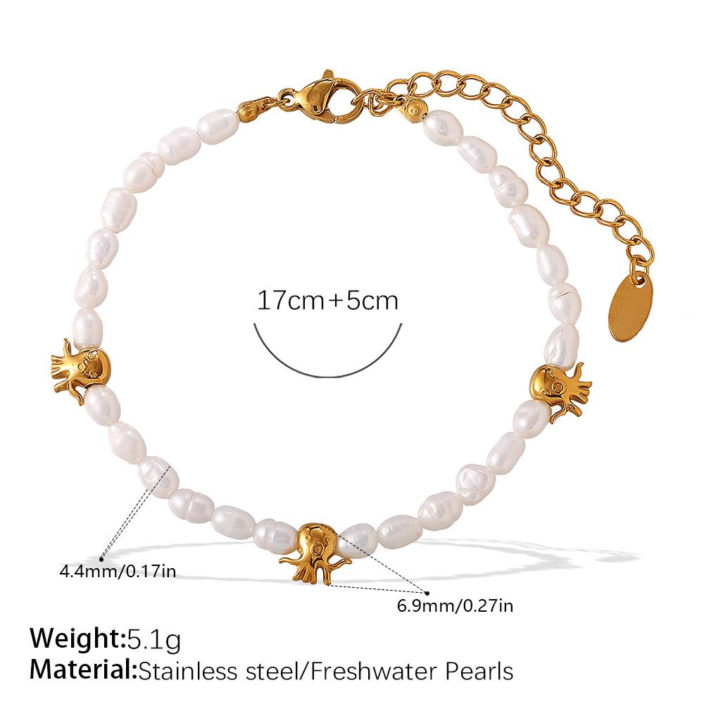 French Seaside Beach Wind Shell Gold Bean Natural Freshwater Pearl Bracelet Necklace Stainless Steel Gold-plated Set