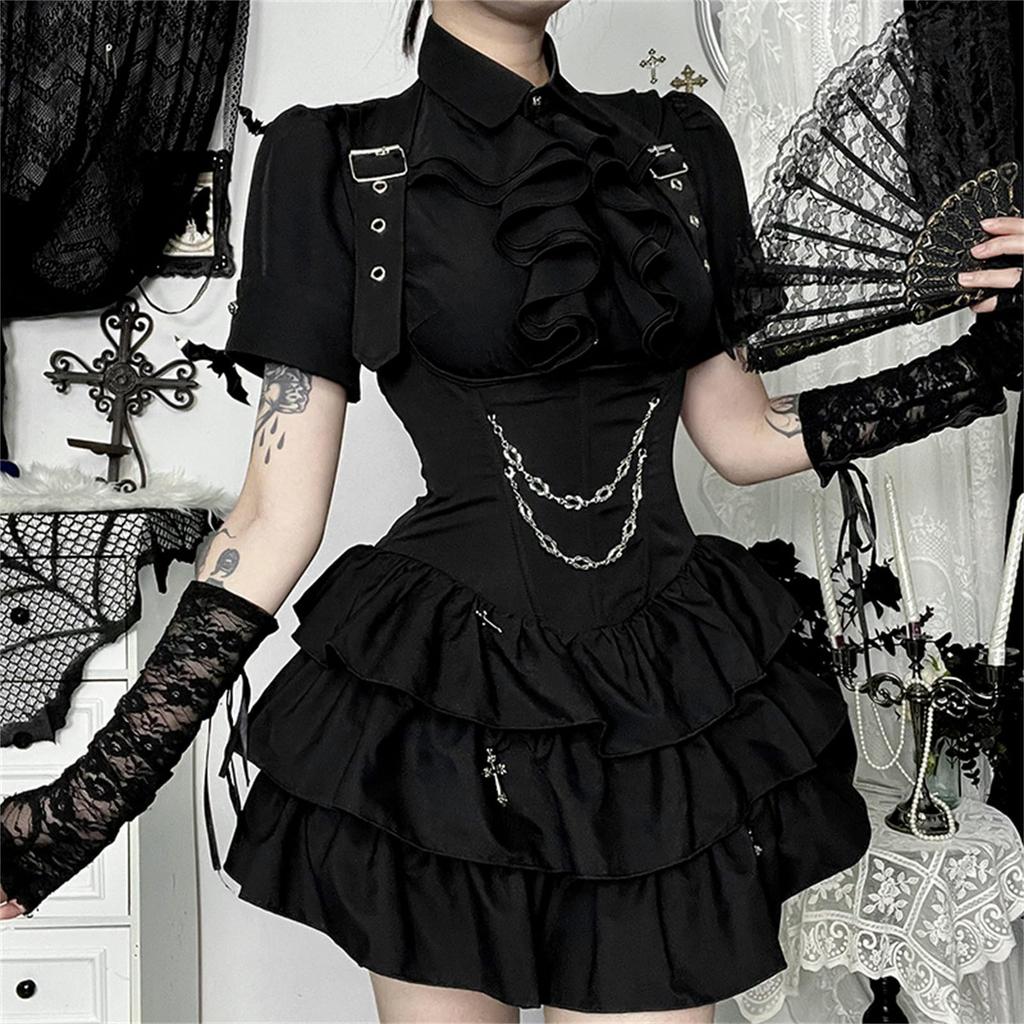 Sivrusn Halloween Cosplay Gótico Lolita Idol Lolita Mini Mina Terrestre Lolita Doentia Retro Performance Ao Vivo Tamanho P Vestido, Preto, Fantasia, Vestido, Estilo,