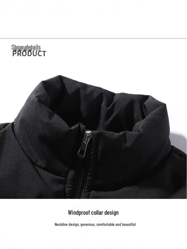 Schwarze Herren-Baumwolljacke mit hohem Kragen und extra dickem Samtfutter, ideal für Herbst/Winter.