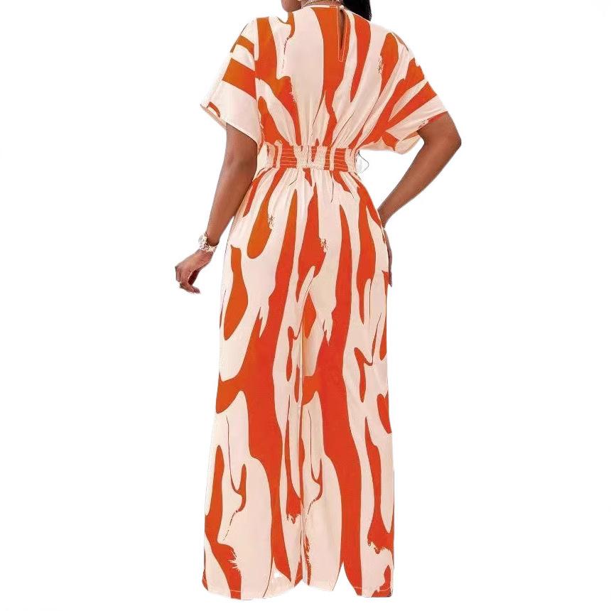 Tuta Scollo a V Manica a Pipistrello - Elegante Palazzo a Gamba Larga con Silhouette Fluida, Raffinato Monopezzo da Donna per Vacanze Chic