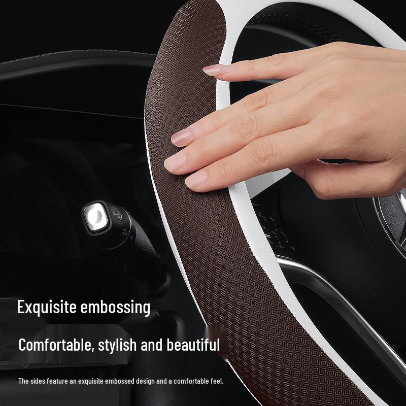 Genuine Leather Nappa Anti-Slip Steering Wheel Cover - Universal Fit, Embossed, Wear-Resistant, Comfortable for All Seasons