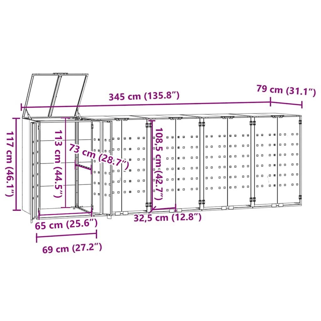 5 Ton Waste Bin Enclosure Black 345 X 79 X 117 Cm Steel