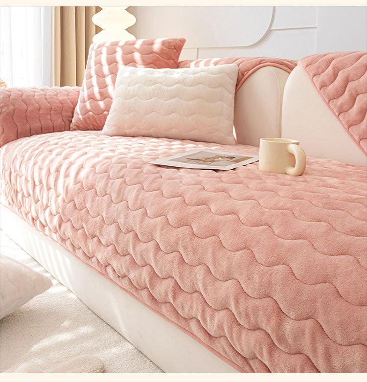 New Milk Velvet Sofa Dust Cover Cloth Winter Thick Plush Anti Slip Seat Cushion Solid Color Minimalist Leather Sofa Cushion Cover
