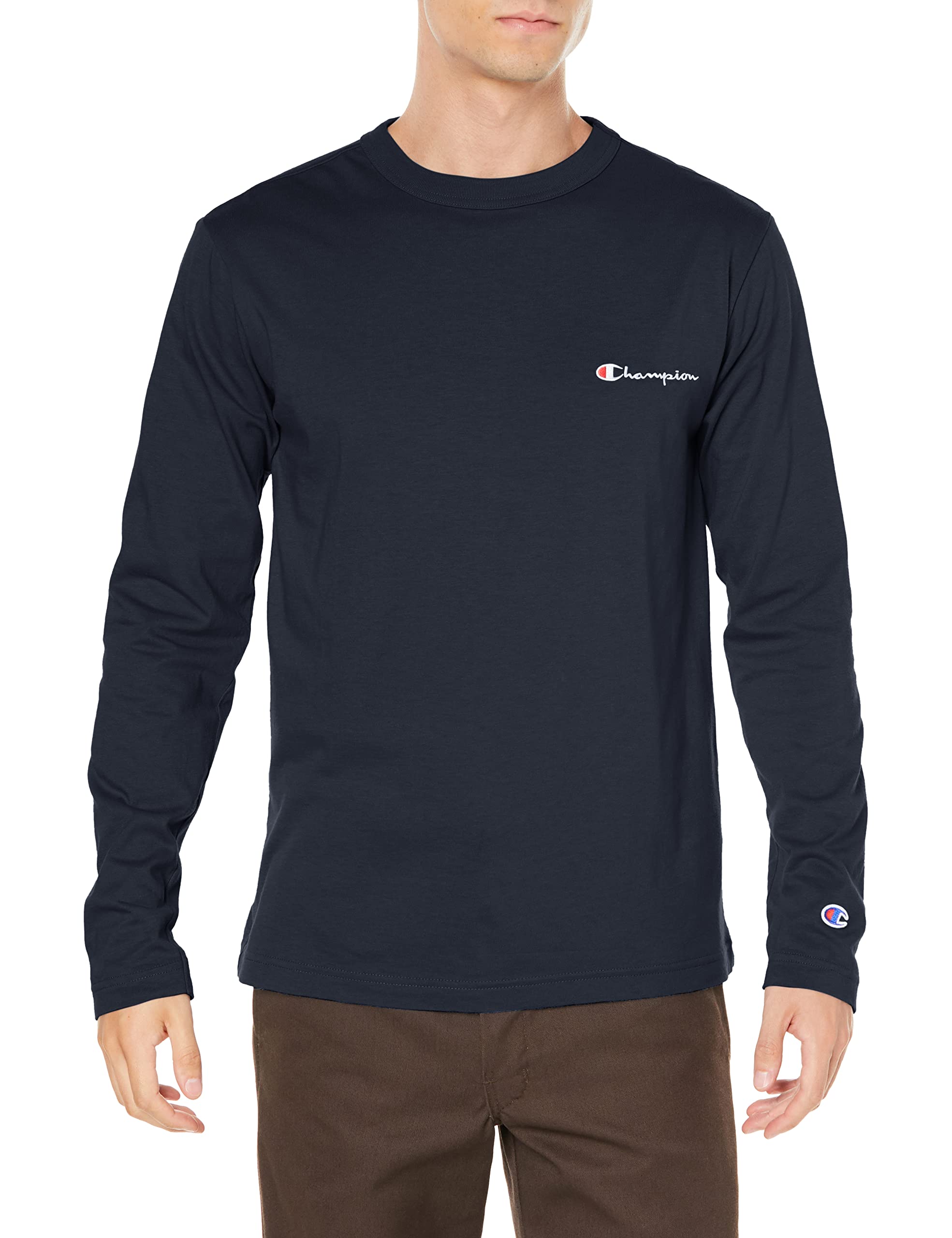 

Champion Long Sleeve Crew Embroidered Script Long Sleeve S T-Shirt, Neck, 100% Cotton, Logo, T-Shirt, Basic, C8-W420Z, Men s, Navy,