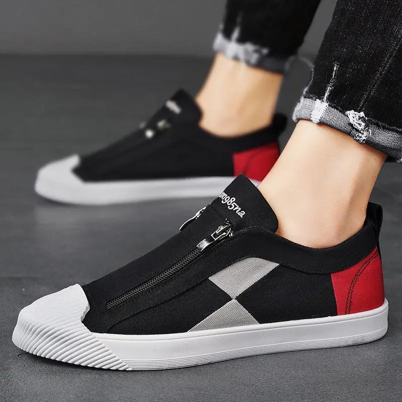 Fashion Zip Korean Style Casual Shoes for Men Breathable Round Toe Hiking Sneakers Elegant Low Price Vulcanize Non-leather Work Man Shoe