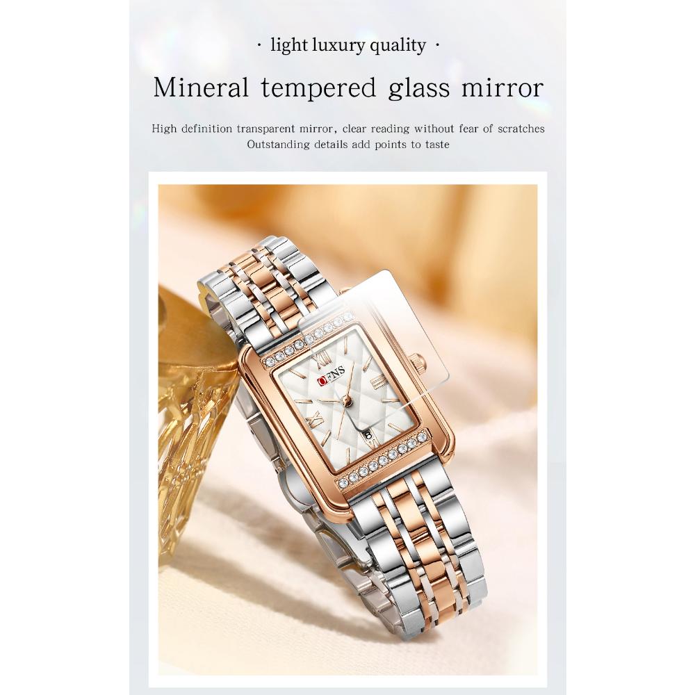 Women's Quartz Watch with Diamond Pattern Dial Stainless Steel Strap Waterproof Calendar Women Watch