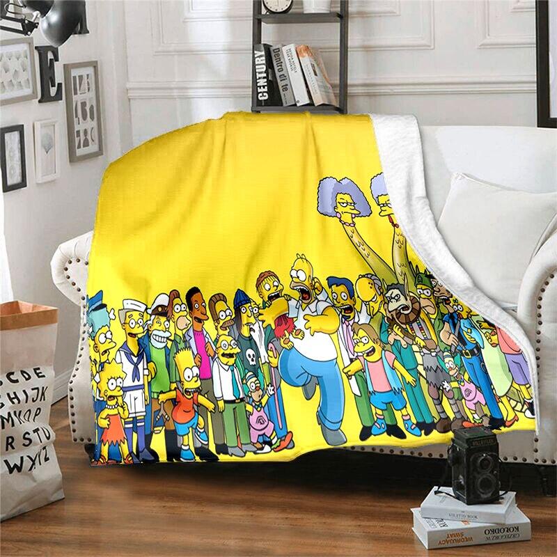 S-Simpson Měkký plyšový rozkládací pohovka Hodící Cartoon Moderní flanelové přikrývka Potah Tištěná přikrývka Dárek Piknikové deky